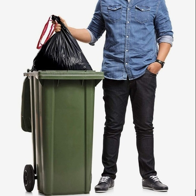 5-50 mic Espesor de carga pesada de cuerda de tracción Bolsa de basura biodegradable con superficie en relieve