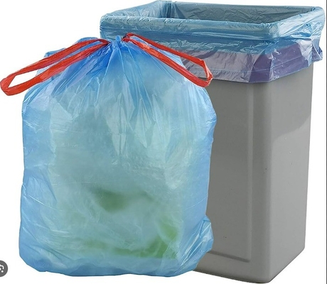 5-50 mic Espesor de carga pesada de cuerda de tracción Bolsa de basura biodegradable con superficie en relieve
