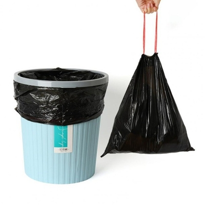 5-50 mic Espesor de carga pesada de cuerda de tracción Bolsa de basura biodegradable con superficie en relieve