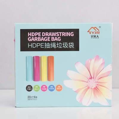 Pedido personalizado Bolsas de basura de plástico azul de cuerda de tira en rollo para productos domésticos