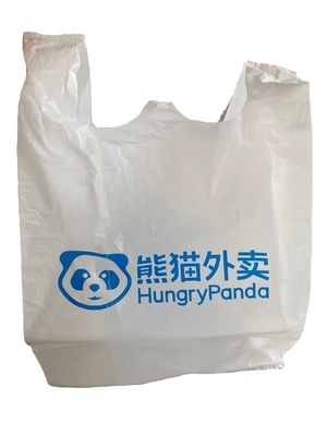 T-shirt con logotipo personalizado Bolsas de plástico para comida para llevar en restaurantes en material HDPE/LDPE/LLDPE