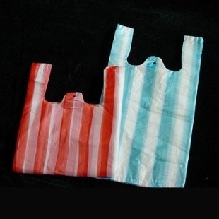 Bolsas de camisetas de color rayado OK Compost Bolsa de compras certificada Tamaño personalizado