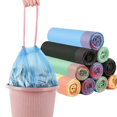 Bolsa de basura de PE reciclado de colores Bolsa de basura de cuerda para una solución ecológica de desechos