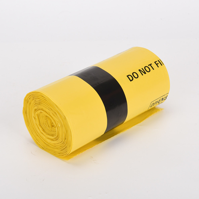 Muestra Bolsa de basura de plástico amarillo rojo para residuos médicos en clínicas hospitalarias
