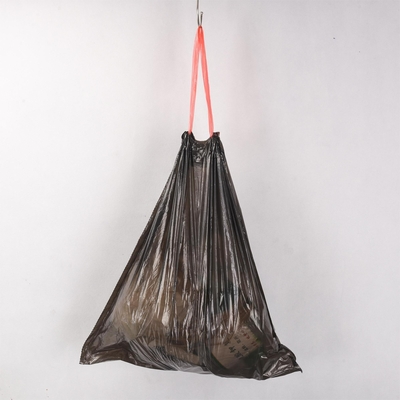 Bolsas de basura de plástico de color beige de 13 galones con cuerda de tracción y diseño de impresión offset