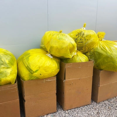 Bolsas de PE portátiles de boca plana para la eliminación de desechos hospitalarios y clínicos espesor 5-100 micras