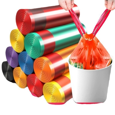 Certificado de compostaje OK Impresión de logotipo personalizado de HDPE Bolsa de basura de cuerda de dibujo para entremezclados