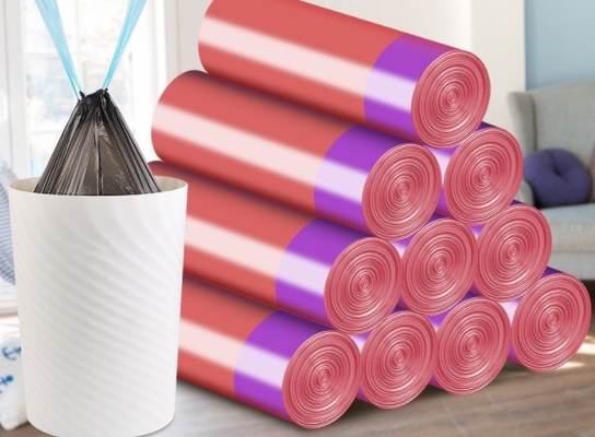 Certificado de compostaje OK Impresión de logotipo personalizado de HDPE Bolsa de basura de cuerda de dibujo para entremezclados