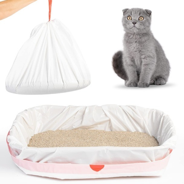 Pedido personalizado aceptado Jumbo Kitty Litter Box Liner con cierre de cuerda de tracción en beige
