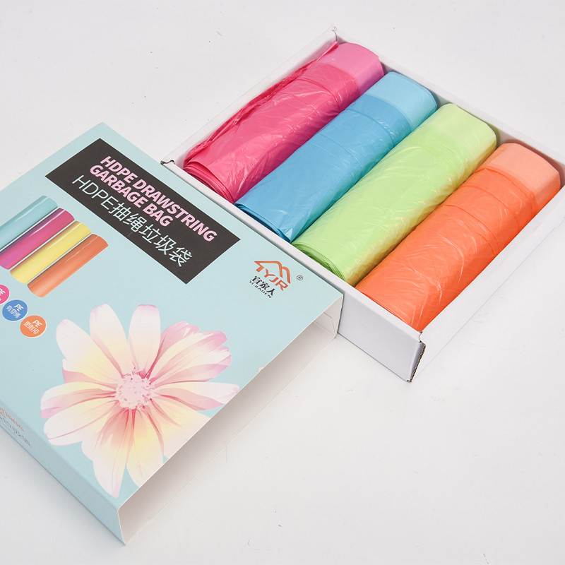 Saco de basura desechable de plástico personalizado con cuerda de tracción para clasificar la basura en los lugares de trabajo