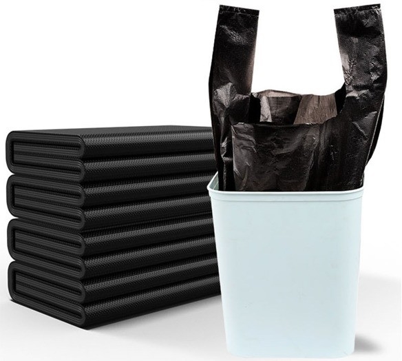 5-100 mic Espesor Bolsas de basura negras Bolsa de almacenamiento de estilo chaleco para seguridad de residuos domésticos