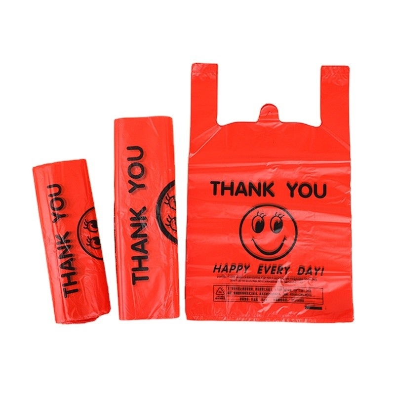 T-shirt con logotipo personalizado Bolsas de plástico para comida para llevar en restaurantes en material HDPE/LDPE/LLDPE
