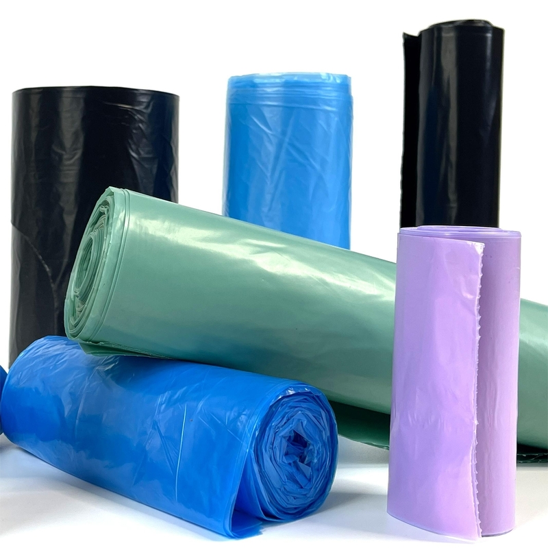 Impresión offset Manejo de la superficie Bolsa de basura de plástico LDPE en rollo para la lata de basura beige